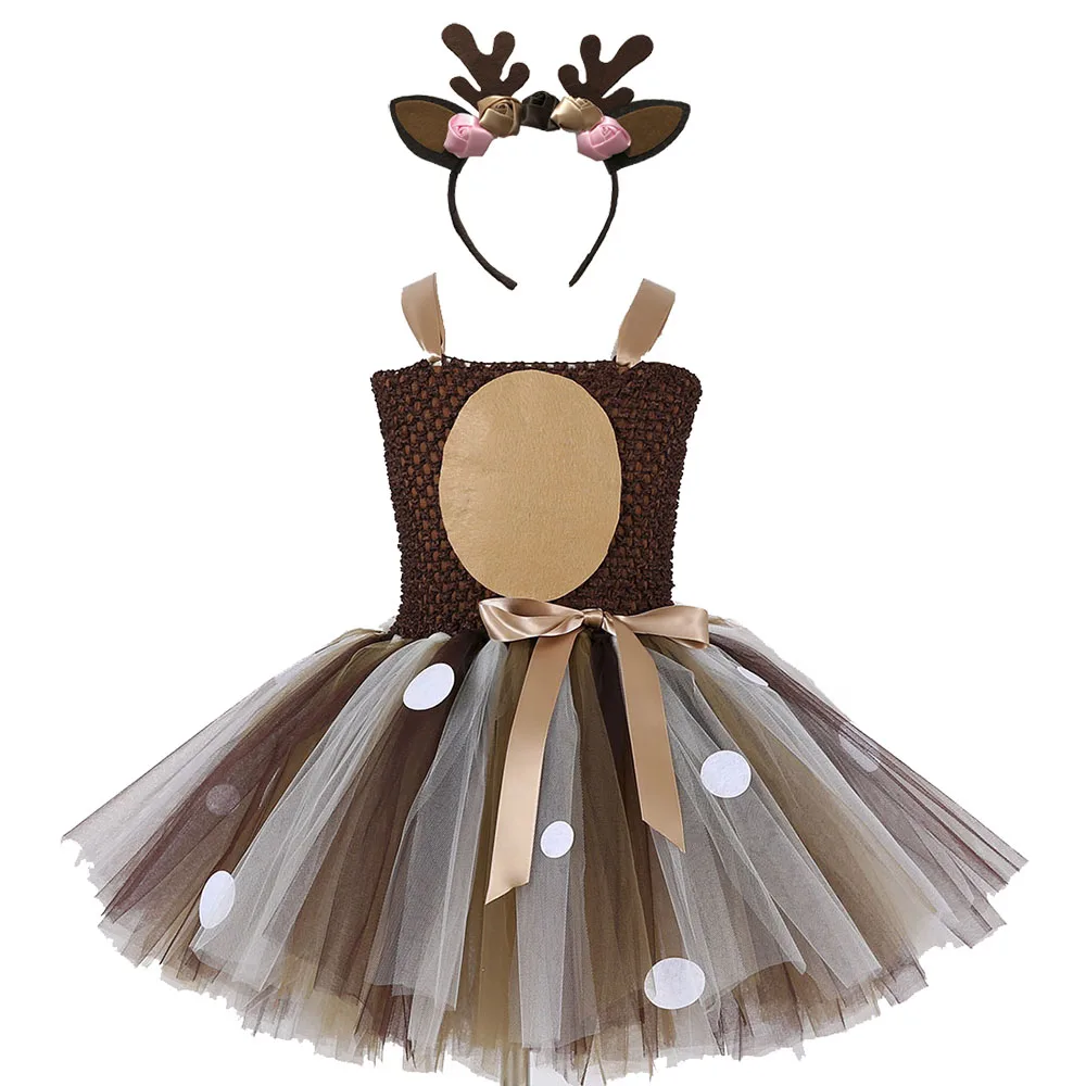 

Girls Reindeer Cosplay Costume Dress Up Costumes Children Elk Pattern Dot Christmas Birthday Party Kids Dresses Role Play