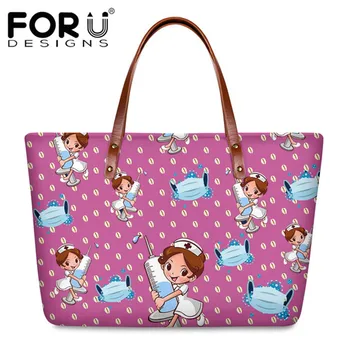 

FORUDESIGNS Nurse Mask Pattern Women's Luxury Tote Handle Bag Ladies Large Capacity Nursing Sketch Pink Bags Bolsa Feminina