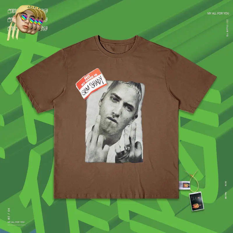 Ins тонкий теневой оверсайз короткий рукав Салют лорда эмиам рэп ббой плакат улица т жалость рок Топ - Цвет: Deep coffee color