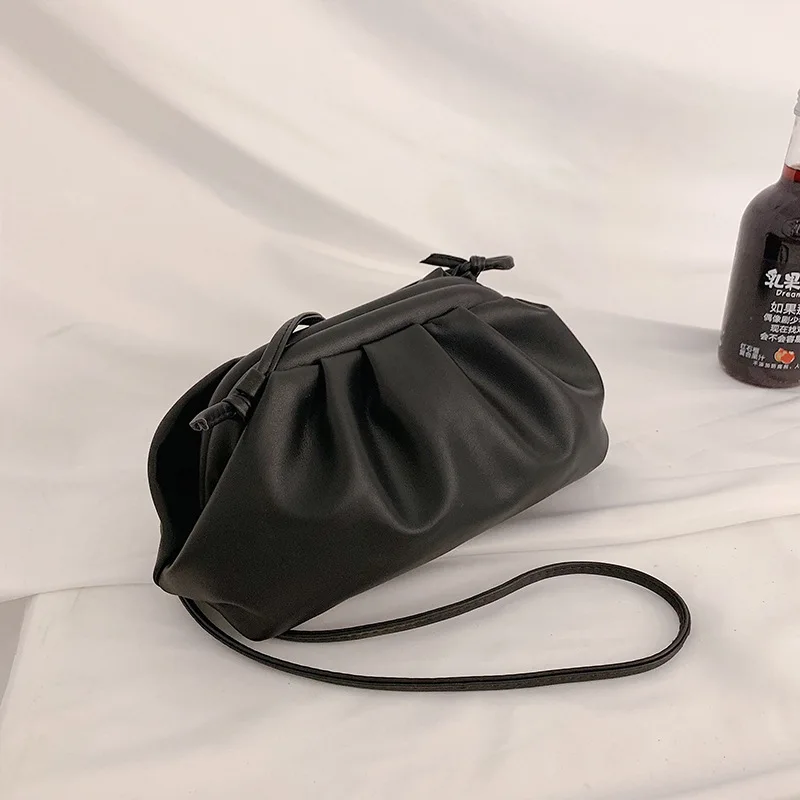 Black Small Сумка-клатч для женщин, сумка-мессенджер, дизайнерская, Ретро стиль, новая, модная, с рюшами, облачная, женская сумка через плечо, сумка - Цвет: Black Small