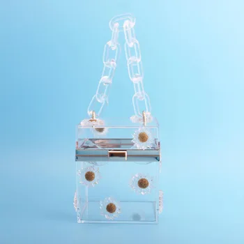 

2020 Women Acrylic Sunflowers Printed Clear Purse Fashion Transparent Crossbody Chain Bag Handbags Evening Day Clutches Approved