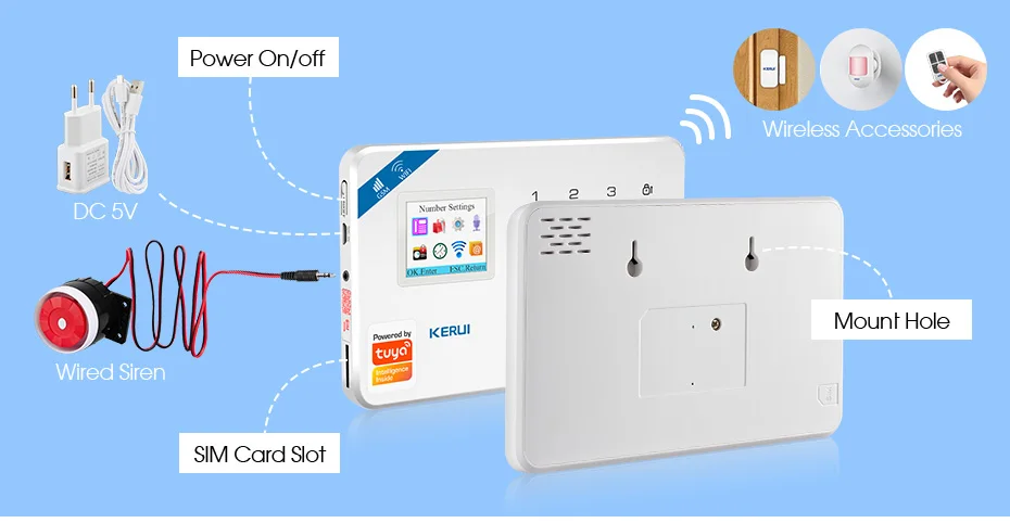 KERUI Tuya Smart WIFI GSM Security Alarm System Works With Alexa Home Burglar Motion Detector Smoke Door Window Sensor IP Camera elderly sos alarm