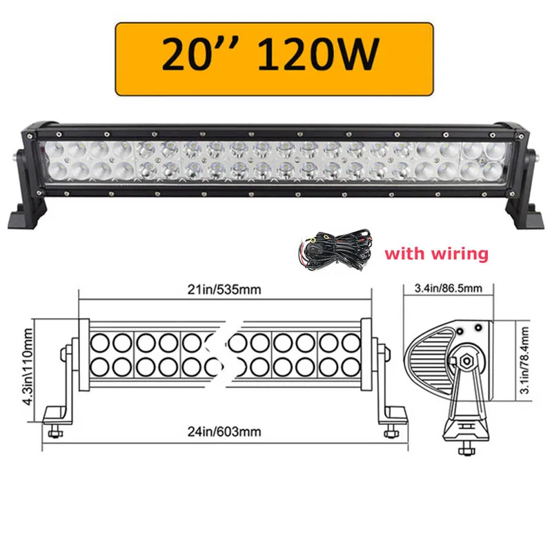 2" 32" 4" 52" дюймовый двухрядный прямой светодиодный рабочий светильник 72 Вт 120 Вт 180 Вт 240 Вт 300 Вт внедорожный Автомобильный светодиодный светильник комбинированный для 4x4 SUV ATV - Цвет: 22in with wire kit