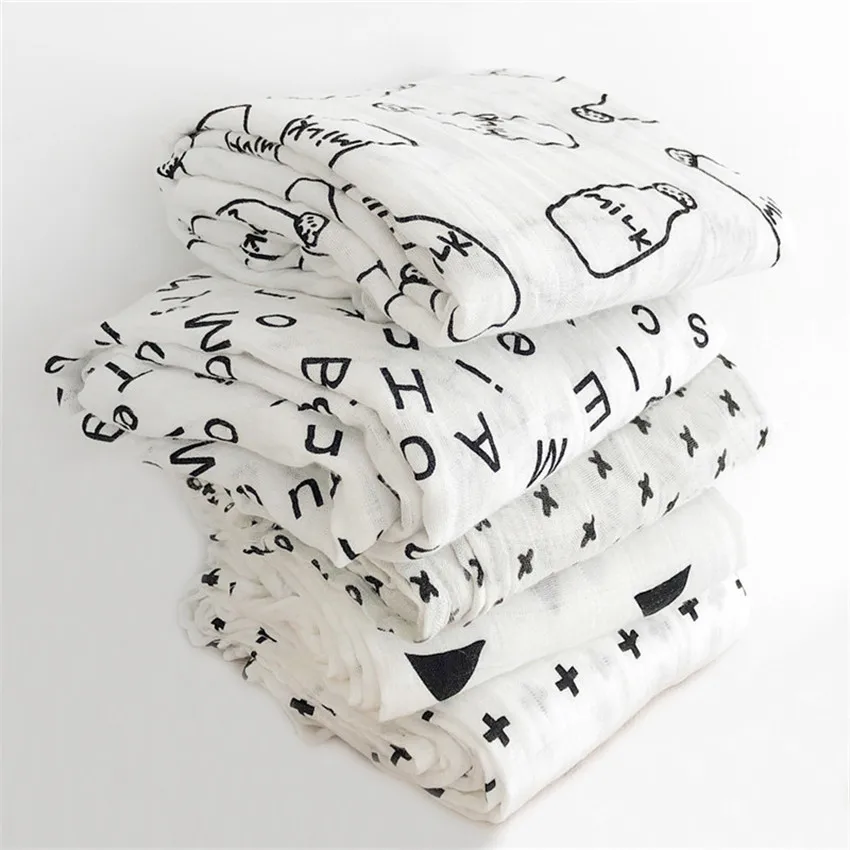 Newborn Print Swaddle Sleep Baby Blanket Spring Soft Cotton Blankets Crib Pram N