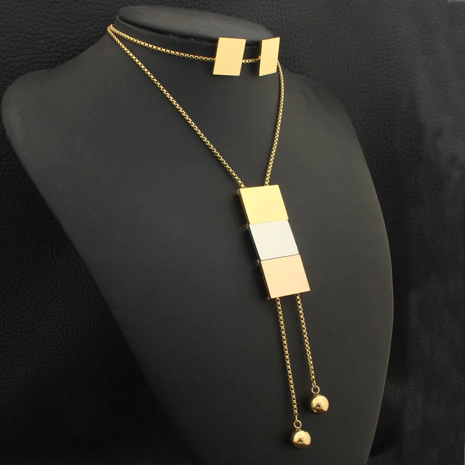 

Newest Gold Color Stainless Steel Jewelry Necklace Stud Earrings Sets Supernova Sales for Women SEDZHCCF