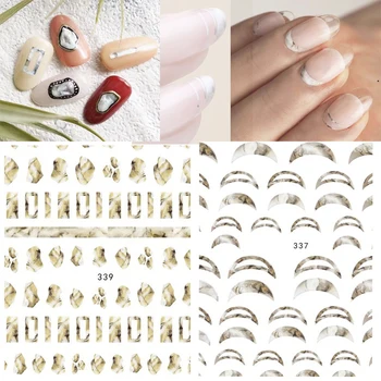 

new 1 Sheet White gary Gradient Marble Nail Art Stickers France shape for Nails Sticker Decorations Manicure Z0212