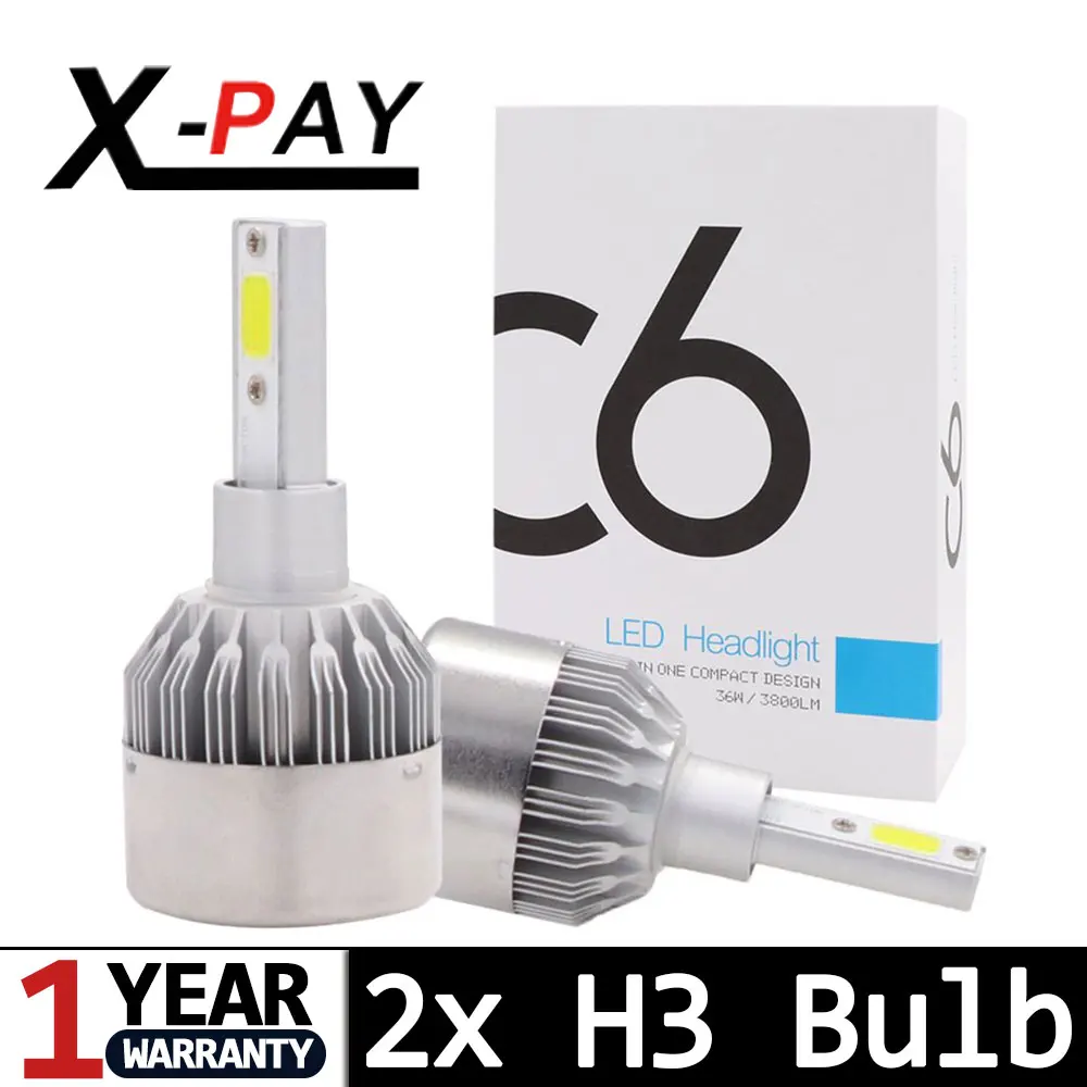 

2PCS H3 LED Headlight Bulbs Kit C6 Series 30W 4000LM 6000K Cool White Lamp LED Conversion Kits Super Bright with COB LED CHIPS