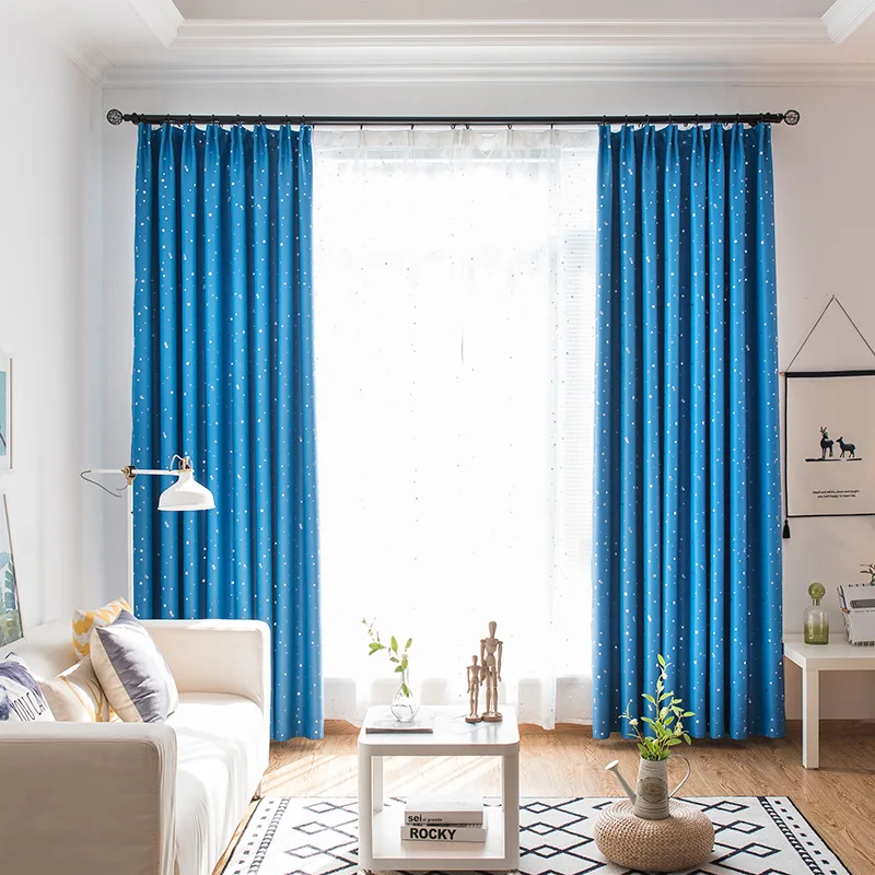 

Modern Simple Star Environmental Protection Full Blackout Bedroom Living Room Curtain Simple for Block Light Fabric