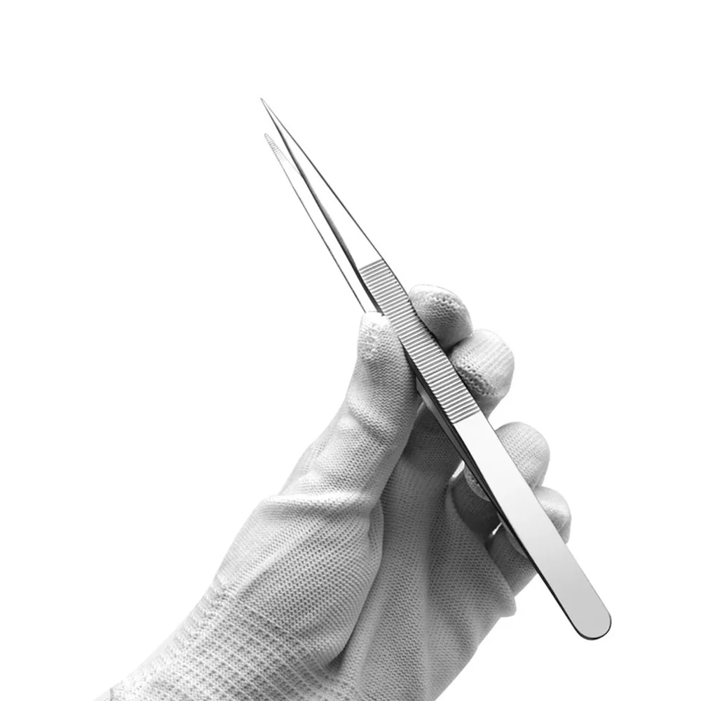 Pinzas puntiagudas de acero inoxidable alargadas, Grado Industrial, 18CM, para herramienta de reparación de teléfonos móviles