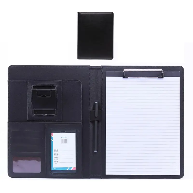 A4 PU Leather Clipboard Folder Multifunction Filing Document File Meeting Holder - Цвет: A-BK