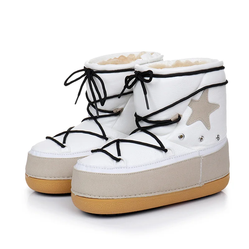 De niños de cuero genuino botas de nieve de invierno de 2019 niñas de lentejuelas zapatos de algodón chico Barco de bebé de terciopelo de algodón cálido botas - 1