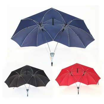 

Creative fashion two-pole couple umbrella pure color semi-automatic high-end business umbrella double top conjoined umbrella