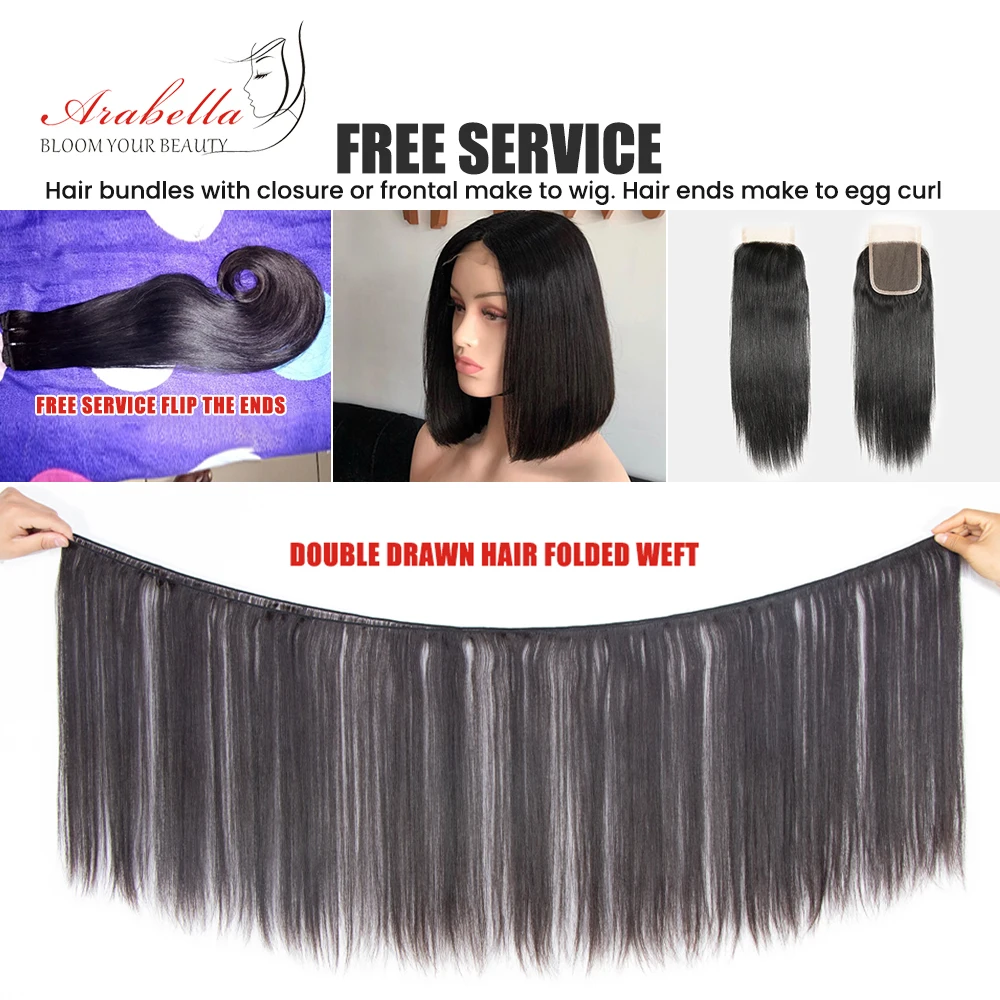 Super Double Drawn Virgin Hair Bundles Arabella Brazilian Straight Hair For Top Customer 100% Human Hair Bundles With Closure