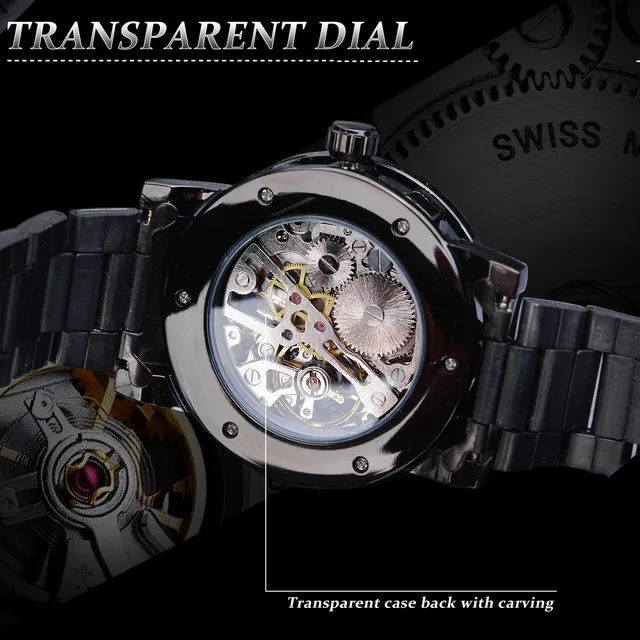 Luxury Men Automatic Mechanical Watch Mens Stainless steel Skeleton Waterproof Wristwatch