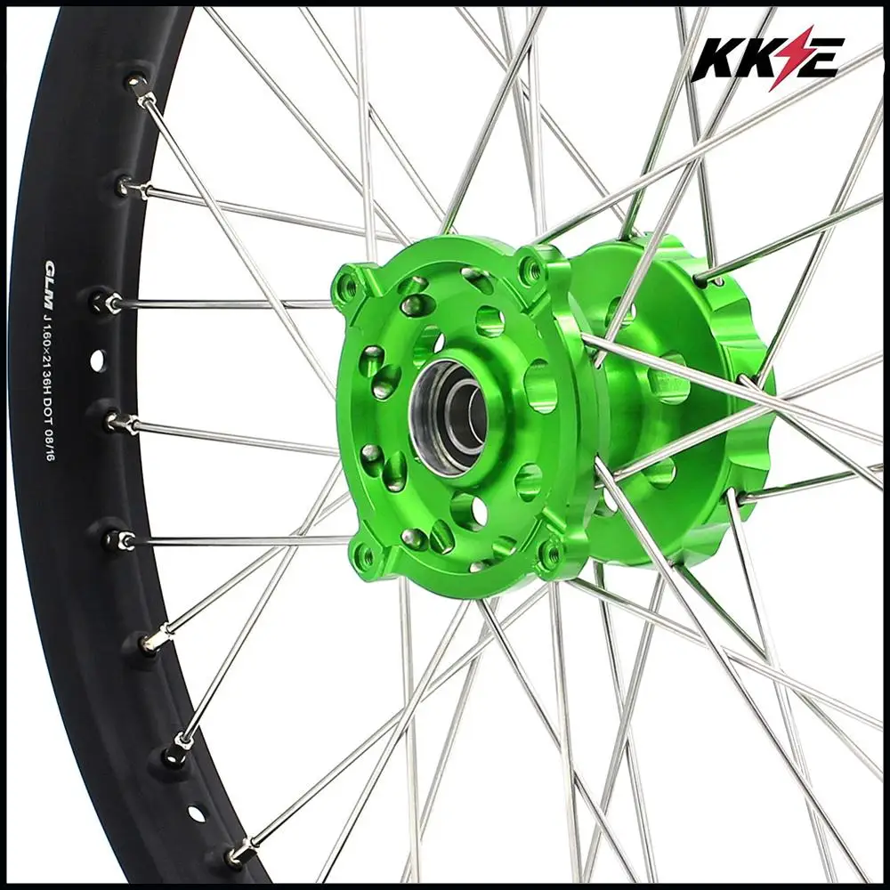 KKE 1,6*21 спиральный обод переднего колеса для Kawasaki KX250F KX450F 2006- зеленый концентратор черный обод