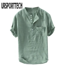URSPORTTECH 2020 New Fashion Men's Cotton Linen Shirts Short Sleeve Summer Tee Casual Breathable Man Tops Blouse Plus Size M~4XL