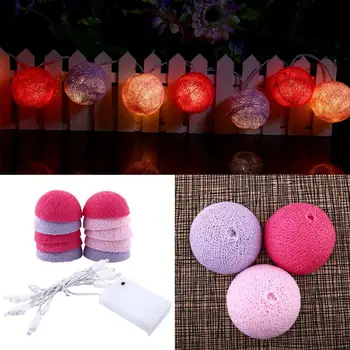 

10LED Pink + Blue Cotton Ball Lights LED String Light Decors Cotton Ball