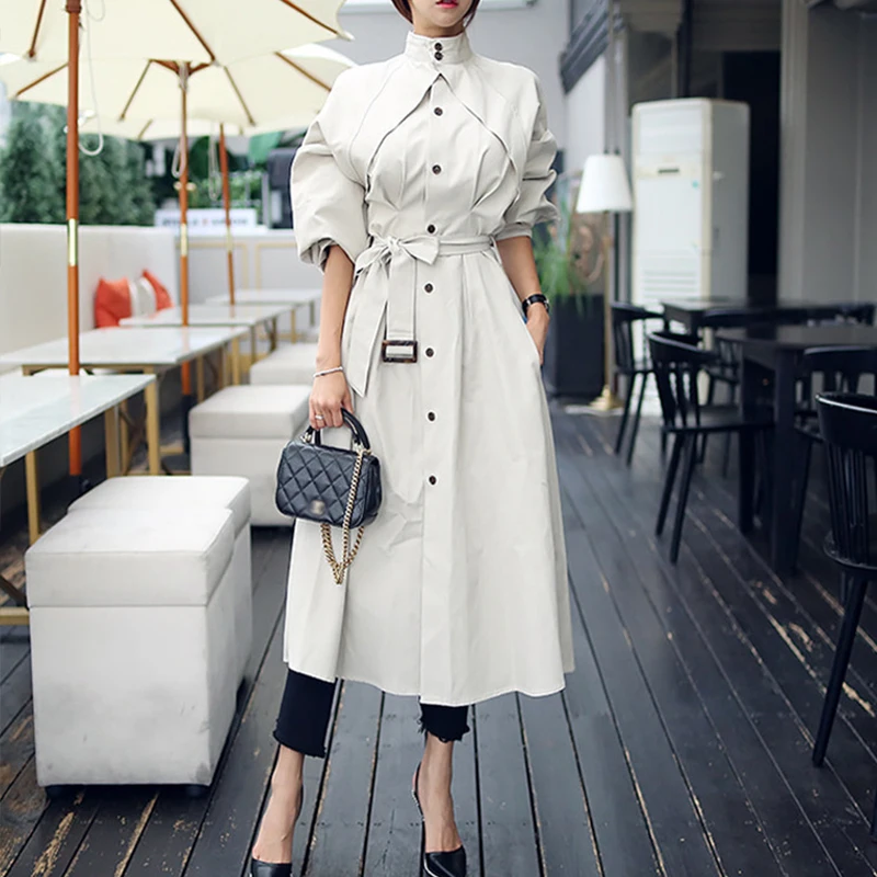 

New arrival high quality women fashion stand collar loose a-line trench coat professional temperament outdoor Female long coat