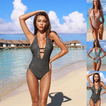 

2020 New High Waist Bikini For Women Sexy Sequined V-neck Halter Bikini Bathing Suit Swimsuit Beach Swimming Suit Biquini #25