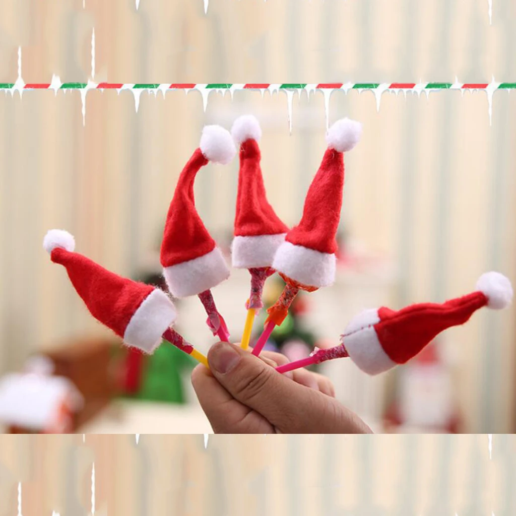 20Pcs Mini Christmas Hat Red Santa Hat DIY Lollipop Candy Cover Hat Christmas Decorations Crafts 8.5 x 3.5 cm
