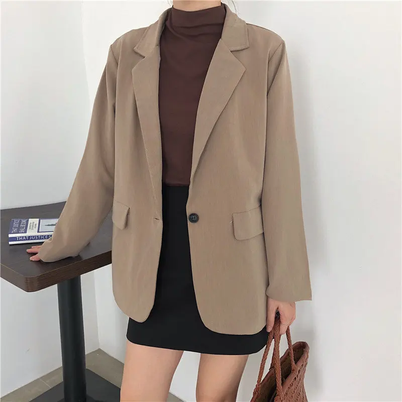 

HziriP Women Loose Simple New Style Elegant Chic 2019 High Quality Fashion Solid Women Thin All Match Office Lady Blazers