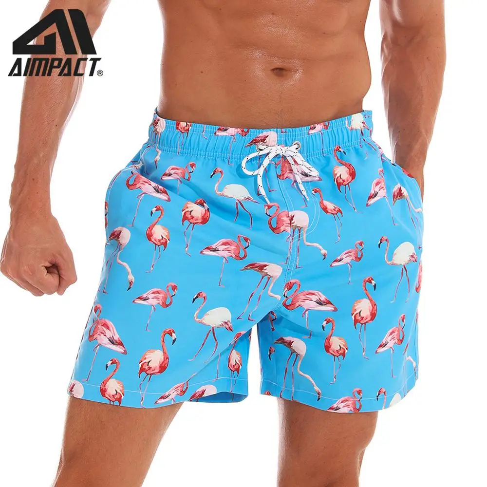 Aimpact Mens Board Swim Hybrid Shorts Flamingo Quick Dry Summer Beach Fashion Surf Hawaii Mesh Lining Liner Water Trunks