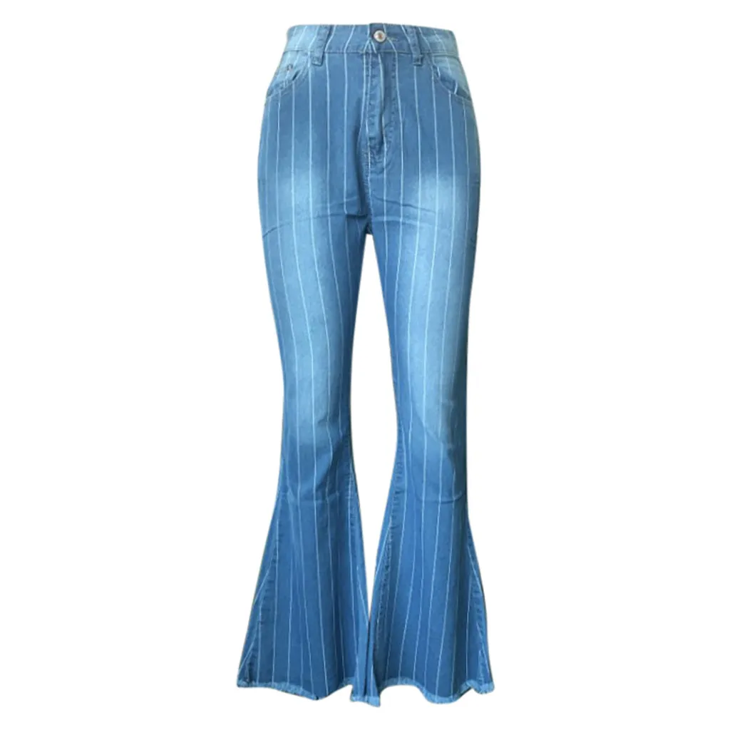 Осенние весенние модные джинсовые расклешенные джинсы для женщин с высокой талией и пуговицами, эластичные синие Осенние эластичные джинсовые брюки для женщин