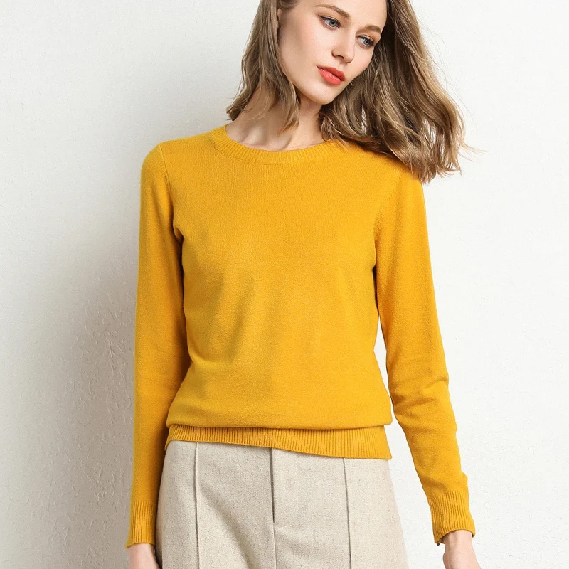 Suéter de manga larga para mujer, ropa de otoño e invierno, suéter de cuello redondo liso, jerseys de punto, Tops para mujer