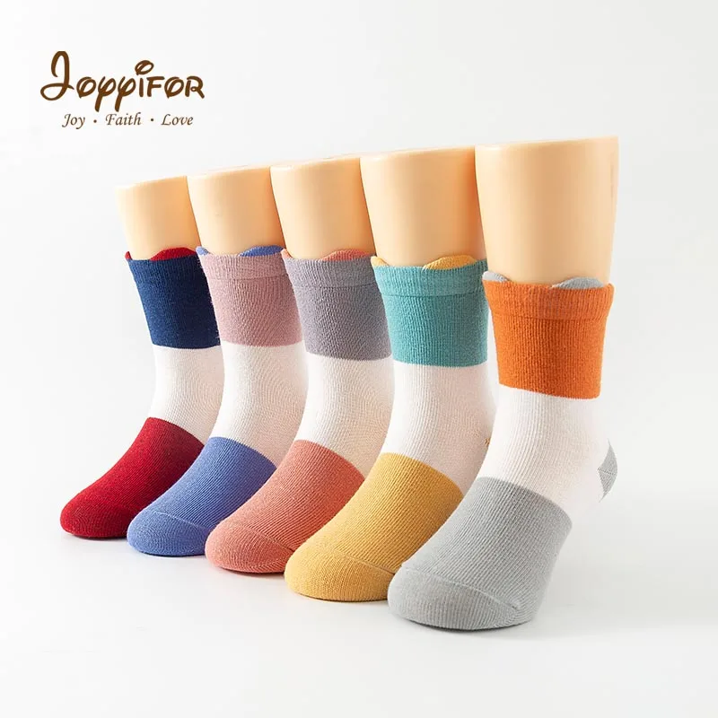 Joyifor/5 пар/лот, тонкие носки для девочек на весну и осень Детские хлопковые носки дышащие носки для маленьких мальчиков с изображением медведя и звезды, носки до щиколотки для детей 1-6 лет