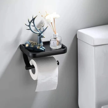 

Wall Mounted Toilet Paper Holder Tissue Paper Holder Toilet Roll Dispenser With Phone Storage Shelf For Bathroom Accessories