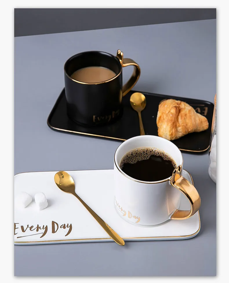 Creative Coffee Cup and Saucer Set Ceramic Breakfast Milk Cup Afternoon Tea Cup European Simple Style Cup with Handle YHJ101405