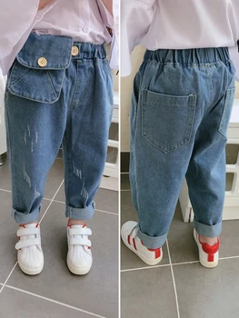 

2020 new spring item girl casual pocket jeans pant cool denim trousers