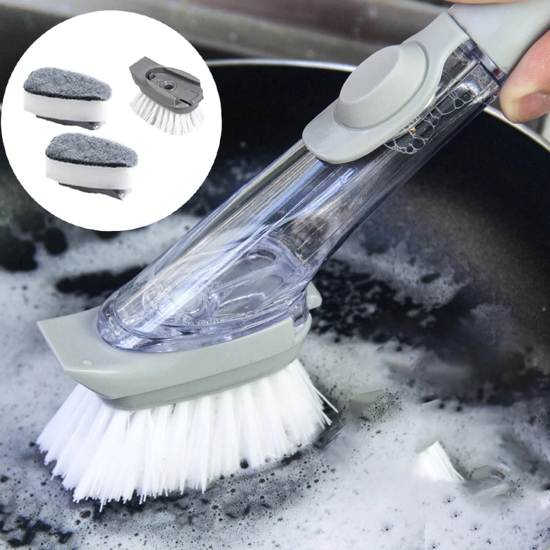 

4 Head Automatic Liquid Addition Sponge Cleaner Dish Wash Brush Long Handle Artifact Kitchen Items Brush Tool Cleaning Product