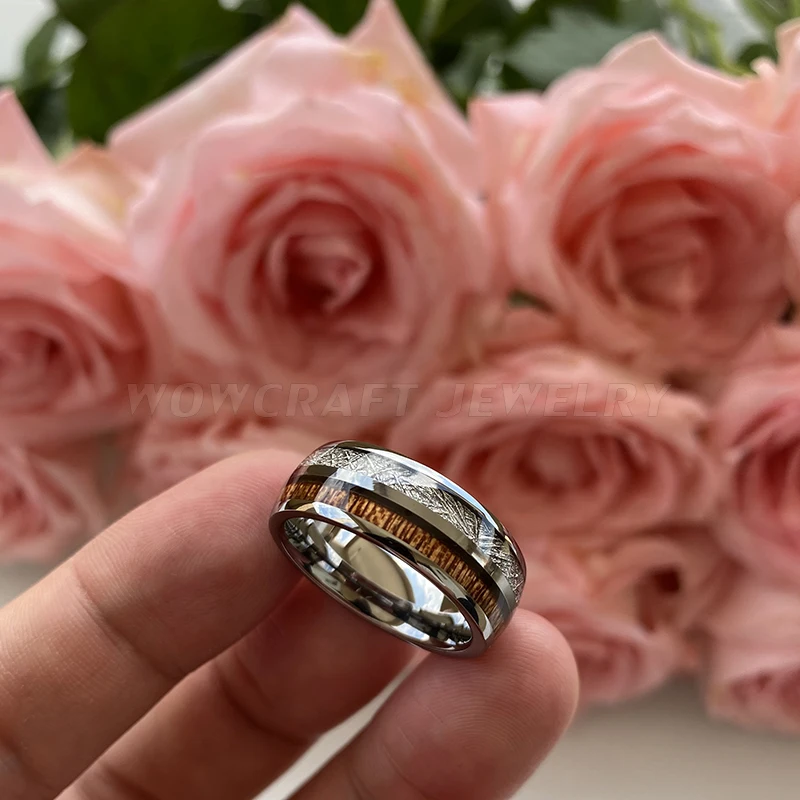 

8mm Fashion Jewelry Mens Womens Tungsten Carbide Ring for Factory Wholesale Wood Meteorite Inlay Wedding Band Comfort Fit