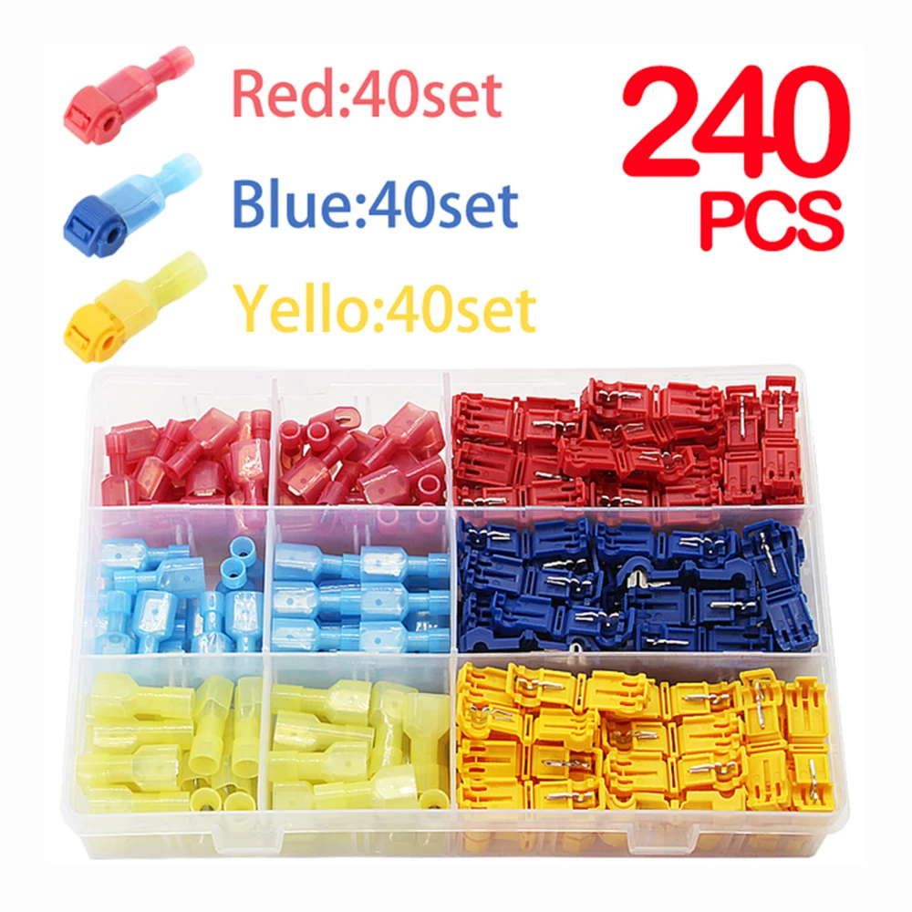 240pcs T Tap Quick Electrical Cable Connectors Snap Splice Lock Wire