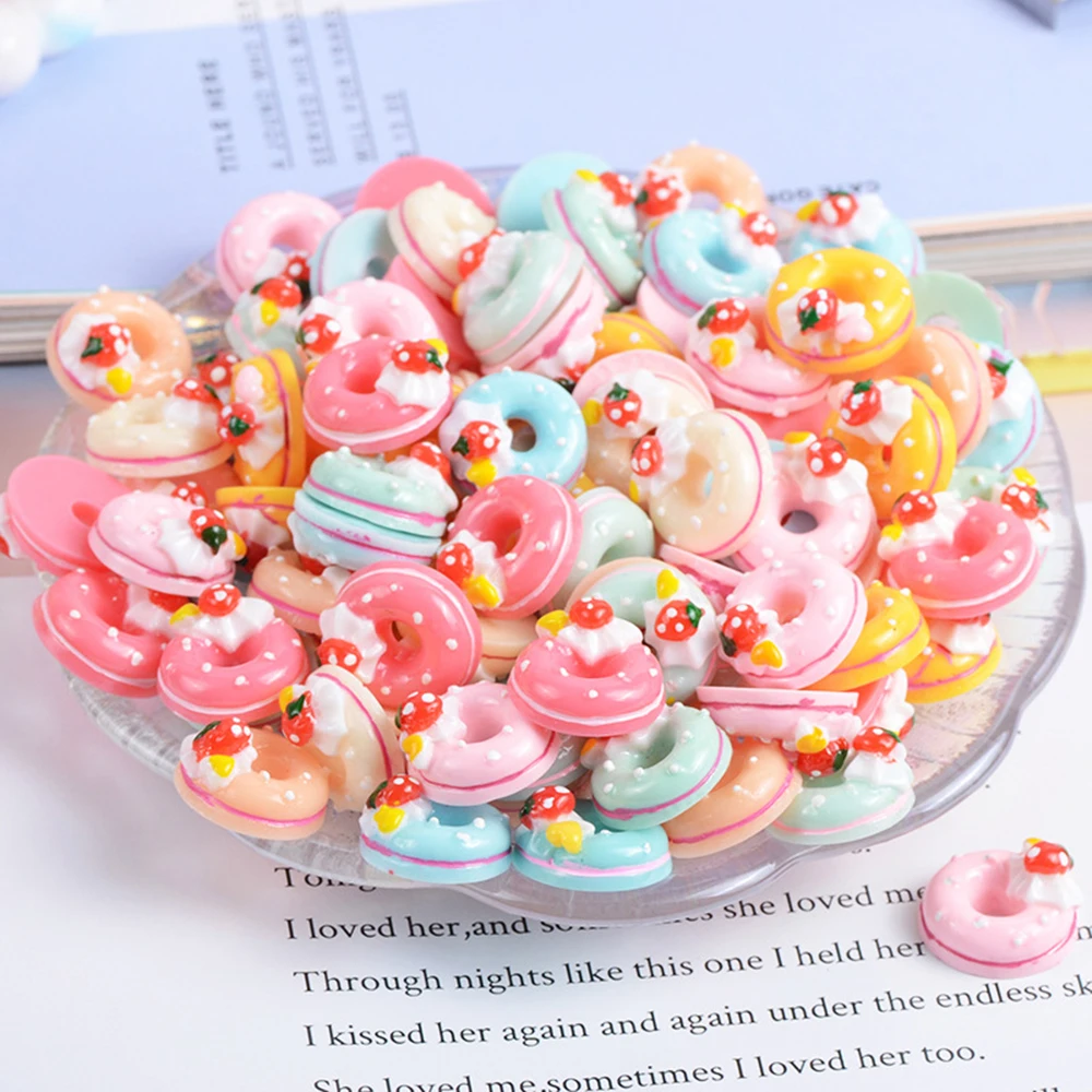10 Uds. De resina para niña, crema, fresa, Donut, arcilla, accesorios de relleno, pendientes de juguete, anilla para el pelo, accesorios artesanales hechos a mano