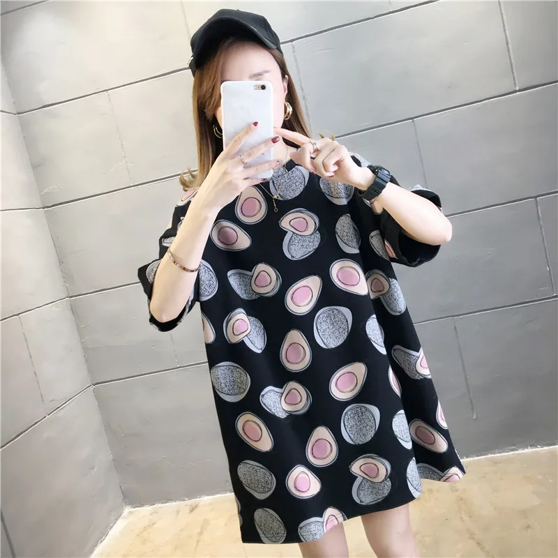 GCAROL 2020 Spring Summer Women Cartoon T-shirt Oversized Graphic Stripes Graffiti Long Tees Multi-design harajuku Tops