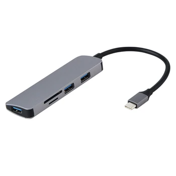 

Type C Aluminum Alloy Plug And Play USB C Hub Multi Ports Computer Accessories USB 3.0 SD TF Data Transfer 5 In 1 Card Reader