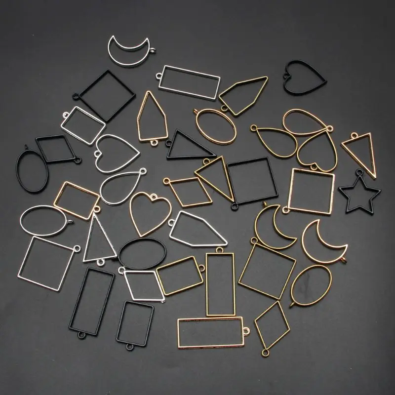 

Open Bezel Charms Metal Frame Assorted Geometric Pressed Flower Resin Frame Pendant Blank Charm Jewelry Making