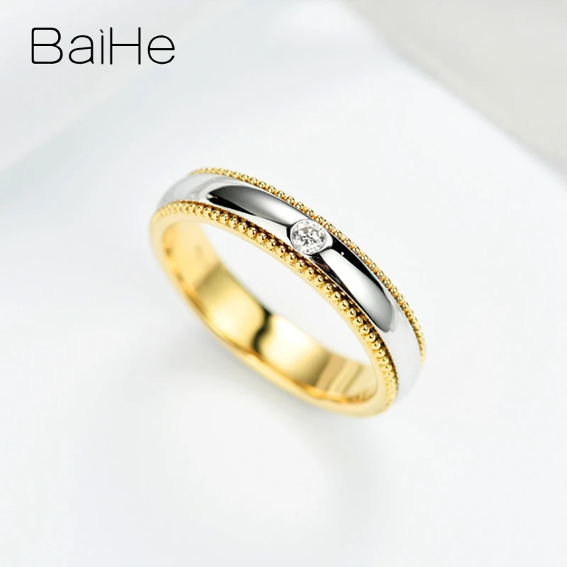 BAIHE Твердое 14 к желтое+ белое золото 0.04ct сертифицированное H/SI круглое натуральное бриллиантовое ювелирное изделие обручальное женское Подарочное кольцо