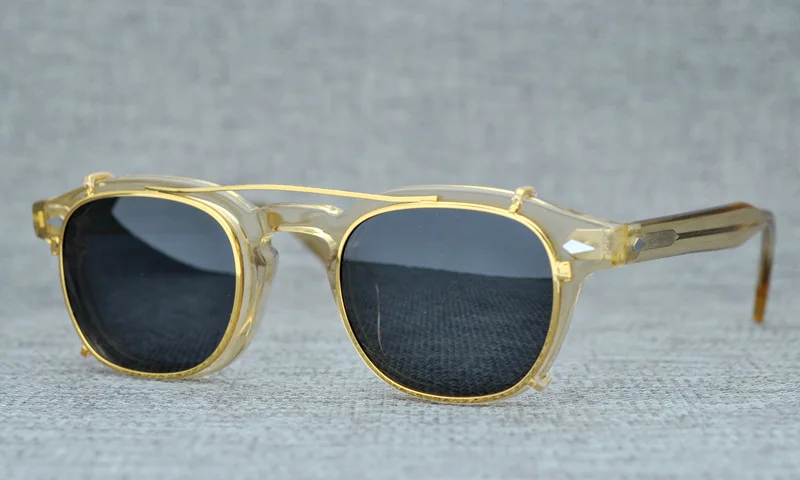 Поляризационные солнцезащитные очки на застежке для мужчин и женщин, фирменный дизайн, Ретро стиль, Винтажные Солнцезащитные очки, UV400, квадратные оптические оправы по рецепту - Цвет линз: Transparent Yellow