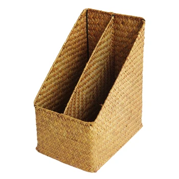 

Hand-woven Desktop Document and Mail Organizer Wicker Storage Basket Storage Box for Office