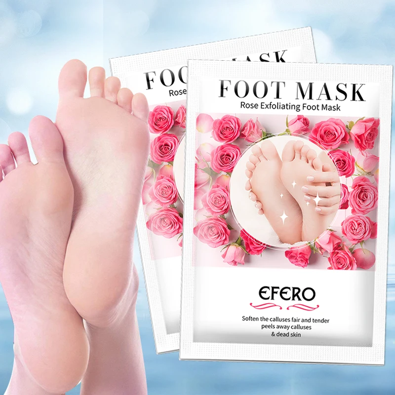 

EFERO 3pairs Exfoliating Foot Mask Rose Whitening Feet Mask Peeling Dead Skin Calluses Pedicure Socks Foot Patch Foot Care