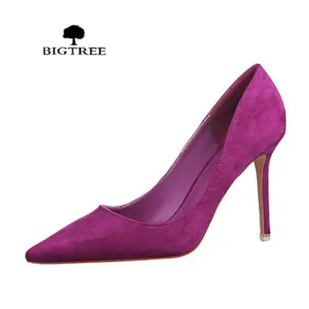 

2020 New Women Pumps Classics High Heels Shoes Fashion Suede Flock Purple Sexy Slim Pointed OL Office Singles Heeled Shoes
