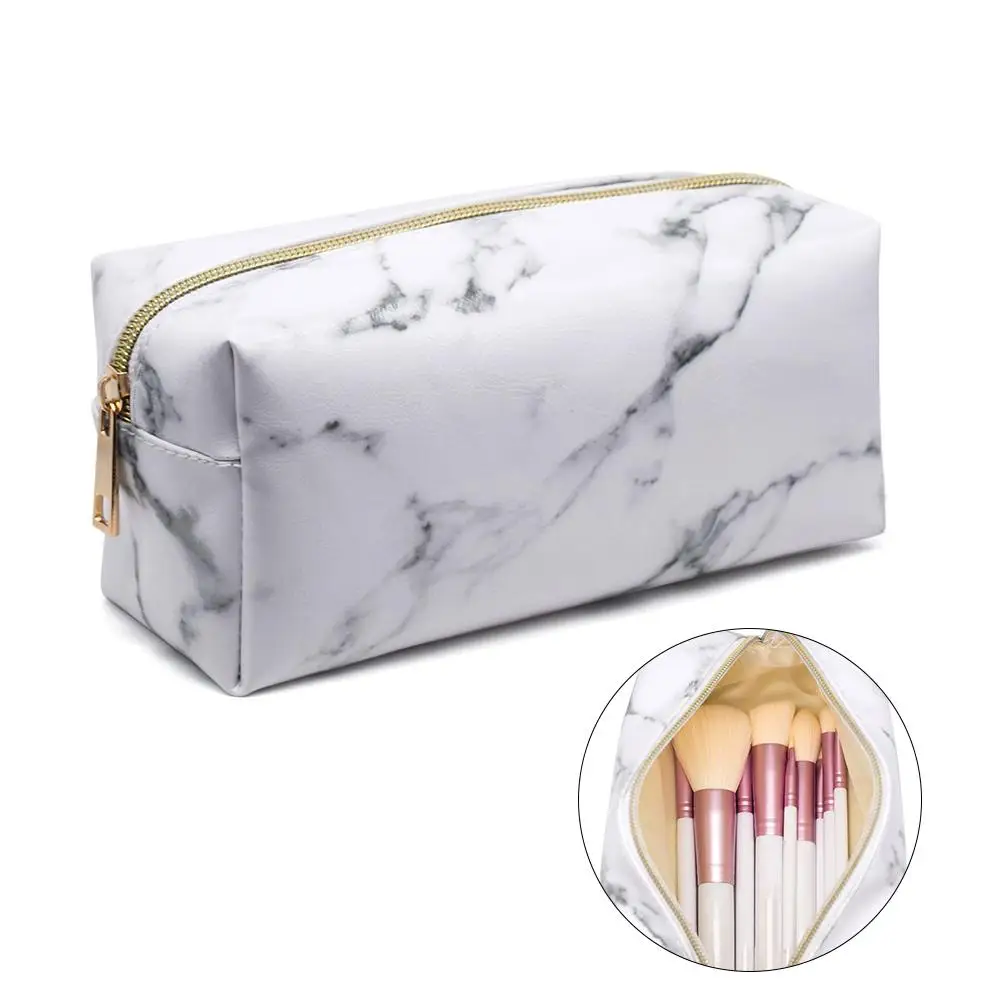 Neceser Marble Grain Makeup Bag Travel Portable Waterproof Cosmetic Pouch Zip Faux Leather Toiletry Storage | Багаж и сумки
