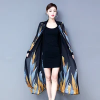 TingYiLi Summer Cardigan Long Chiffon Blouse Shirt Korean Elegant Long Sleeve Ethnic Print Kinomo Cardigan Women 2