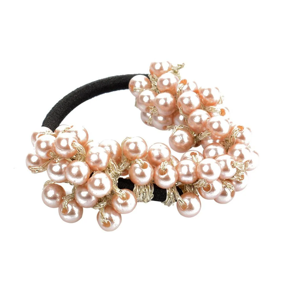 Grey Pearls Beads Headbands Ponytail Holder for Girls Scrunchies Vintage Elastic Hair Bands Rubber Rope Headdress Hair Accessories - Цвет: Grey