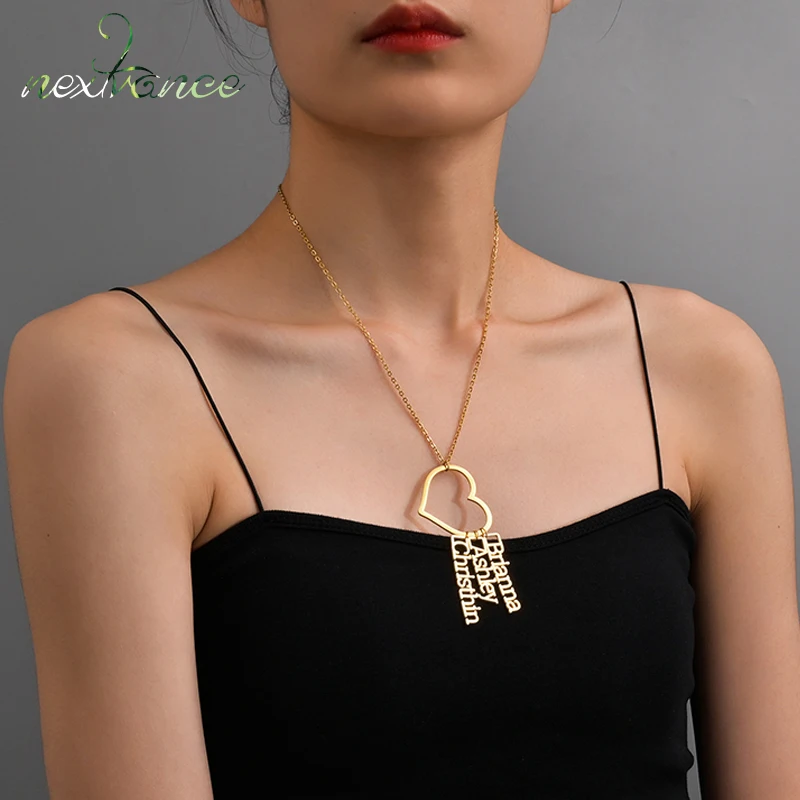 

Nextvance Customize Name Stainless Steel Necklace Heart Personalized Pendant Necklace Women's Neck Chain Creative Jewelry Gift