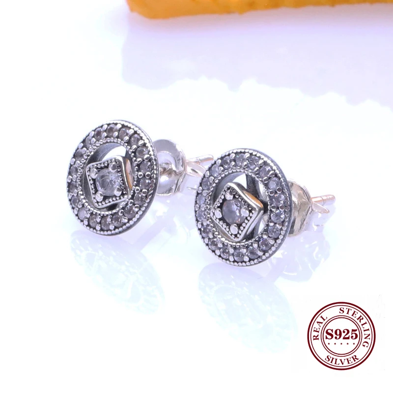 

Original 925 Sterling Silver Earring Vintage Allure With Crystal Stud Earrings 2-in-1 Removable Pan Earrings Women Gift Jewelry