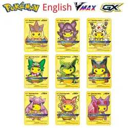 Jeu de cartes en métal pour enfants, dessin animé Pokemon Battle, or HP anglais Kaarten Charizard Pikachu, Collection d'action, jouets 